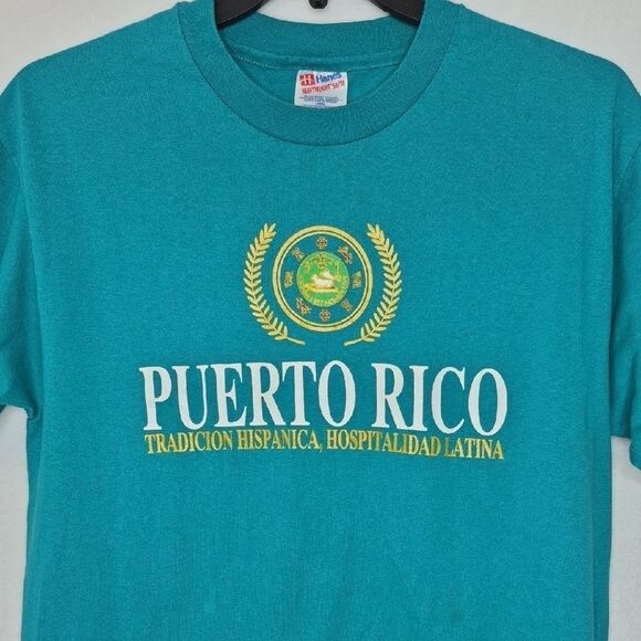 Vintage Puerto Rico Graphic Teal T-Shirt Size Large - Picture 2 of 9